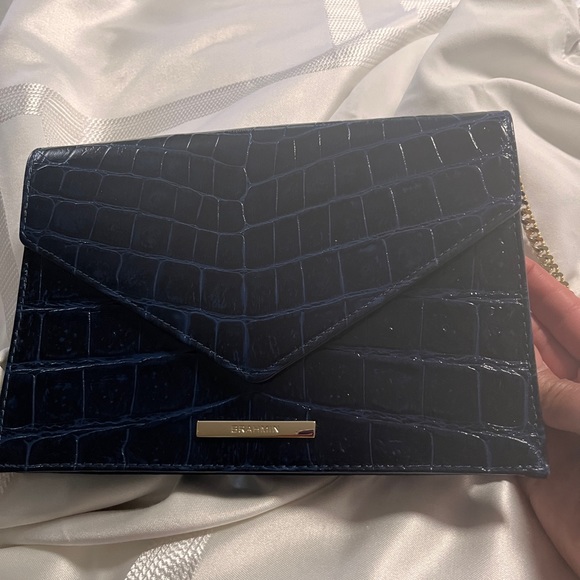 New BRAHMIN Blue LEATHER crossbody purse / handbag with strap - NWOT - Picture 6 of 8